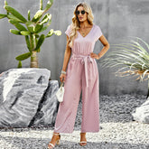 Einfarbiger Jumpsuit fürs Büro, locker sitzende Hose mit weitem Bein